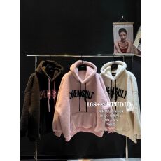 批发羊羔毛连帽卫衣外套女加绒加厚宽松韩版中长款洋气时尚颗粒绒<b class='q'>上衣</b>