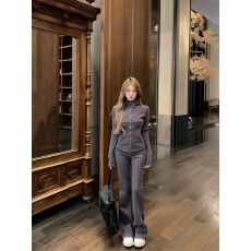 批发运动休闲<b class='q'>时尚</b>套装女秋季2025新款加厚拉链连帽外套微喇长裤两件套