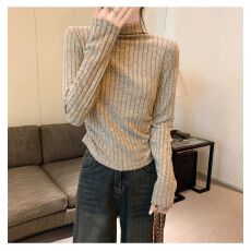 批发【1*1螺纹洋气减龄<b class='q'>长袖</b>t恤修身磨毛显瘦短款上衣<b class='q'>打底衫</b>女内搭秋冬