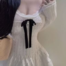 批发法式千金感miu系针织<b class='q'>连衣裙</b>女秋冬长袖收腰短款初恋系清纯小白裙