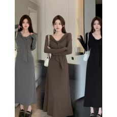 批发<b class='q'>大码</b>女装赫本风垂感针织<b class='q'>连衣裙</b>秋季气质小黑裙胖MM遮肚子显瘦裙子