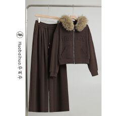 批发休闲运动套装<b class='q'>女</b>2025新款超火冬装一整套加绒毛领<b class='q'>卫衣</b>阔腿裤<b class='q'>两件</b>套