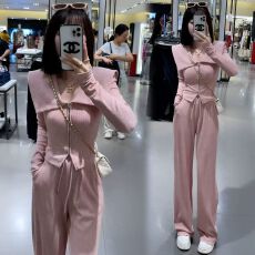 批发轻奢高级感休闲运动套装女春秋洋气显瘦上衣阔腿裤两件套