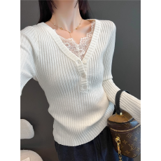 批发星空罗纹260<b class='q'>克</b>4*2】时尚设计师女秋冬款蕾丝打底衫上衣