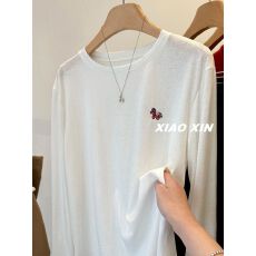 批发雪华棉<b class='q'>大码</b>300斤早春~刺绣小红马薄款宽松长袖T恤<b class='q'>打底衫</b>女上衣