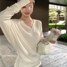 批发260克人棉 宽松T恤女早秋2026新款休闲<b class='q'>韩版</b>中长款百搭纯色上衣