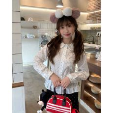 韩系减龄白色波点娃娃领衬衫女春秋季设计感下摆花边衬衣长袖上衣