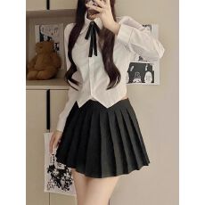 批发JK制服纯欲辣妹收腰长袖衬衫女学院风上衣别致百搭修身内搭<b class='q'>白衬衣</b>