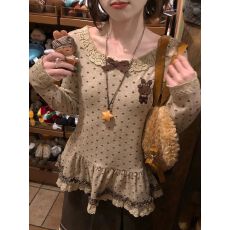 批发【260克绵<b class='q'>羊绒</b>磨毛】卡通刺绣长袖T恤蝴蝶结波点上衣