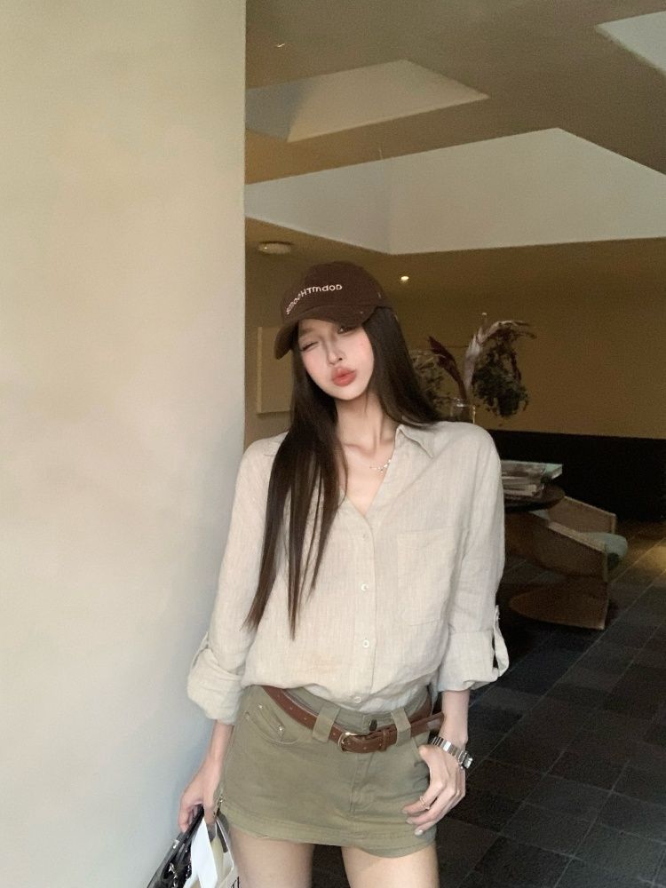 평직 마 65 면 100% 25 명 면 10 나일론 긴팔 여성 셔츠 봄 가을 캐주얼 루즈핏 셔츠 자외선 차단 맨위