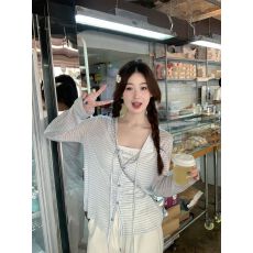 批发原版色织条 条纹开衫女季莱赛尔防晒小外搭<b class='q'>罩衫</b><b class='q'>针织</b>外套上衣