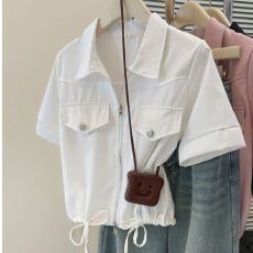 批发夏季新款设计感显瘦休闲工装衬衣女短<b class='q'>外套</b><b class='q'>大码</b>胖mm百搭上衣