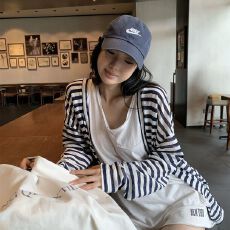 批发原版色织条面料  韩系复古条纹微透开衫<b class='q'>长袖</b>外套<b class='q'>宽松</b>防晒罩衫上衣