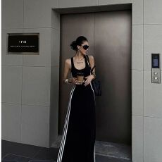 批发辣妹美式小众条纹设计修身休闲简约<b class='q'>气质</b>背心连衣裙女春夏2026新款