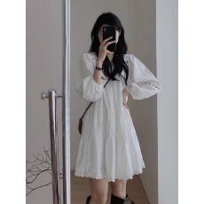 批发v领泡泡袖连衣裙女<b class='q'>夏季</b>初春设计感小众新中式a字<b class='q'>短裙</b>裙子