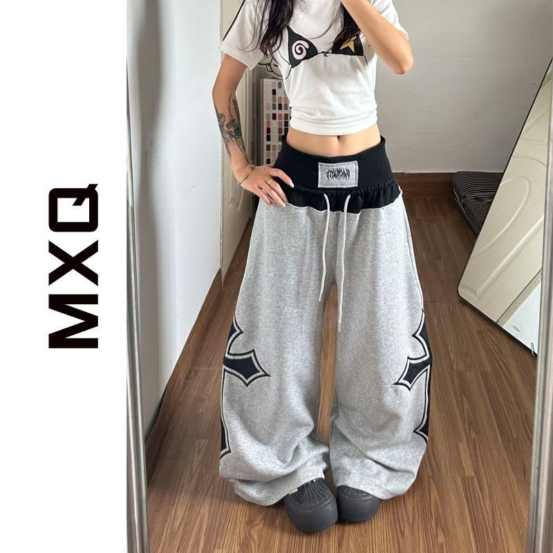 아메리칸 레트로 프린트 배색 패치워크 바지 여름 새로운 아메리칸 레트로 거리 루즈핏 모통이 칼 캐주얼 바지 트렌디