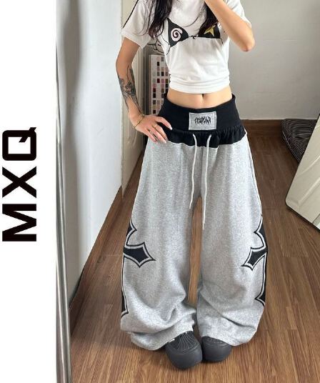 아메리칸 레트로 프린트 배색 패치워크 바지 여름 새로운 아메리칸 레트로 거리 루즈핏 모통이 칼 캐주얼 바지 트렌디