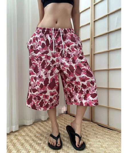 도넛 아메리칸 거리 카모플라주 넓은 다리 7부 바지 여름 루즈핏 다용도 운동 짧은 바지