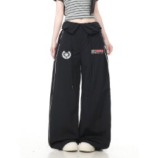 批发蓝鬼公园Languid Park复古抽绳屁帘阔脚休闲裤<b class='q'>女</b>夏季直筒<b class='q'>长裤</b>裤子