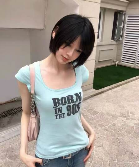 210 그램 40 순면 u 칼라 알파벳 반팔 티셔츠 여성 몸매 가꾸기 프린트 맨위