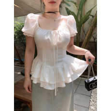 批发超好看方领正肩短袖<b class='q'>衬衫</b>女2026夏季新款胖mm漂亮小衫甜辣炸街<b class='q'>上衣</b>