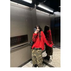 批发（蛀虫布涤纶）美式上衣T恤轻薄女夏季字母印花白色薄款长袖
