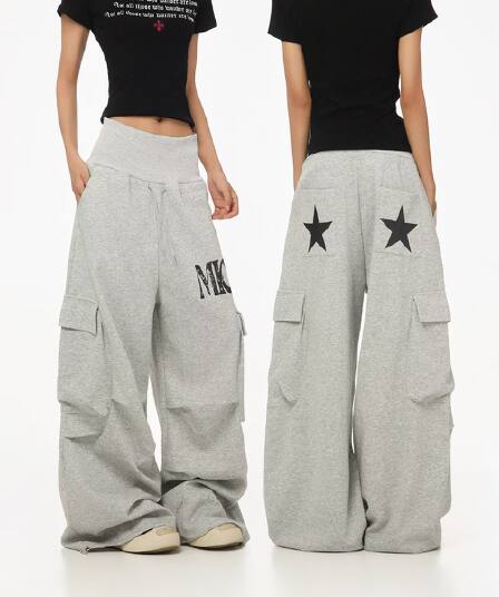 아메리칸 조수 브랜드 도루 센스 캐주얼 웨이 바지 여성 봄 가을 레트로 높음 거리 스트레이트 루즈핏 다용도 넓은 다리 운동 긴 바지