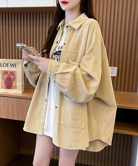 원본 솜씨 유럽 면 벨벳 2026 가을 새로운 느긋한 바람 POLO 칼라 셔츠 주머니 느긋한 바람 재킷