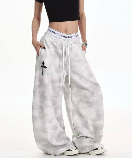 아메리칸 무거운 홀치기 염색 캐주얼 더러운 더러운 바지 남녀 2026 봄 가을 새로운 조수 브랜드 운동 바지 스트레이트 팬츠