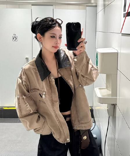 오리지널 아메리칸 레트로 디트로이트 마 오래된 워싱 워크웨어 재킷 여성 파괴 디자인 센스 가을 재킷 남자 트렌디