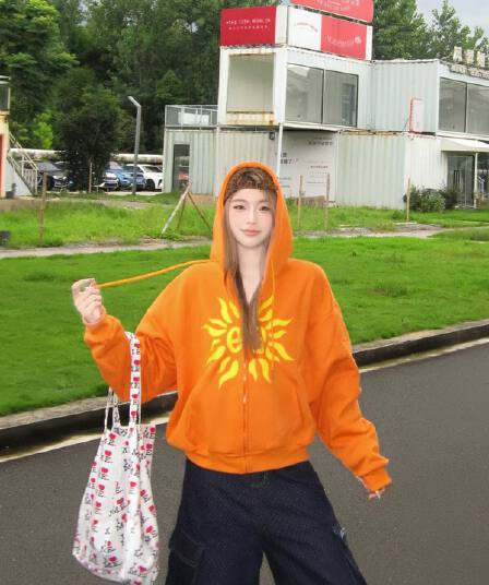 한국 chic 가을 새로운 다용도 후드 지퍼 더블 주머니 디자인 루즈핏 긴팔 쇼트 스타일 후드티 여성 코트