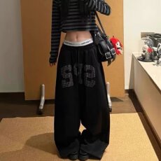 批发美式复古休闲裤2026秋季新款宽松显瘦百搭直筒阔腿运动裤<b class='q'>潮</b><b class='q'>潮</b>流