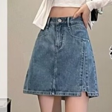 批发【没有内衬】新款蓝色牛仔短裙女2025夏季薄款高腰a字包臀半身裙