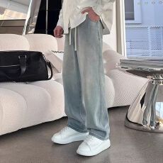 批发<b class='q'>牛仔裤</b>男女新款黑色美式裤子男裤男生宽松春秋休闲直筒裤长裤