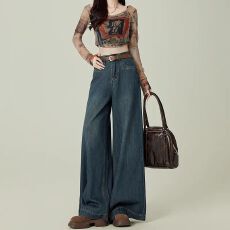 批发潮流设计感阔腿<b class='q'>牛仔裤</b>女秋冬新款百搭高腰宽松<b class='q'>显瘦</b>显高拖地<b class='q'>牛仔裤</b>