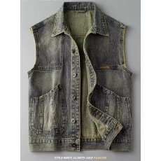 批发2025新款春夏潮牌复古机车牛仔马甲男高级感修身工装无袖马夹背心