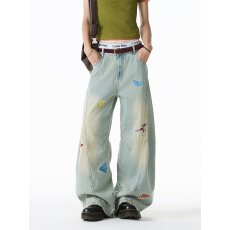 批发港风潮男<b class='q'>夏</b>季新款2025个性字母牛仔裤嘻哈ins潮高街潮流痞帅长裤