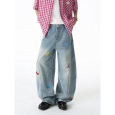 批发港风潮男<b class='q'>夏</b>季新款2025个性字母牛仔裤嘻哈ins潮高街潮流痞帅长裤