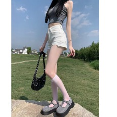 批发2026新款春夏外穿打底休闲短裤女不规则高腰显瘦弹力白色辣妹靴裤