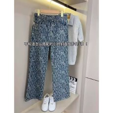 批发蓝色字母提花满印牛仔裤男女款夏季美式高街裤子<b class='q'>修身</b>弯刀微喇裤