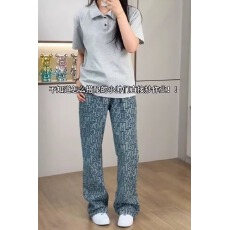 批发蓝色字母提花满印牛仔裤男女款夏季美式高街裤子<b class='q'>修身</b>弯刀微喇裤