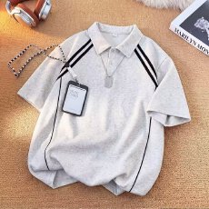 批发美式重磅高质量<b class='q'>t</b><b class='q'>恤</b>短袖<b class='q'>男</b>女高级感短款POLO衫正肩五分袖流行时尚