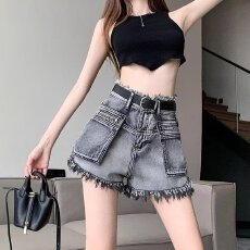 批发潮流原宿ins时尚流行流苏毛边<b class='q'>牛仔</b><b class='q'>短裤</b>美式高腰显瘦宽松热裤
