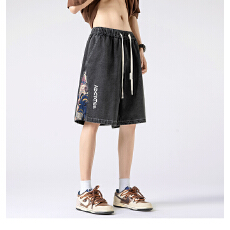 批发牛仔<b class='q'>短裤</b><b class='q'>男</b>女宽松直筒ins炸街拼接休闲复古五分裤夏季学生中裤子
