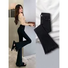 批发小众<b class='q'>喇叭</b><b class='q'>裤</b>女春秋季2025年<b class='q'>新款</b>高腰毛边流苏小个子微喇牛仔<b class='q'>裤</b>子