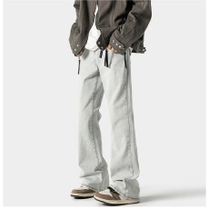 批发美式复古黄泥微喇牛仔裤<b class='q'>男</b>女款秋冬季高街vibe<b class='q'>裤子</b>修身直筒裤