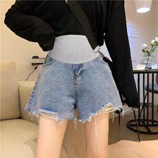 批发孕妇牛仔短裤夏季薄款小个子<b class='q'>破洞</b>打底阔腿裤高腰A字热裤三分裤