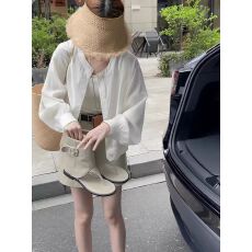 批发白色防晒衬衫外套女夏季小个子宽松薄款长袖衬衣开衫<b class='q'>短款</b>棉麻上衣