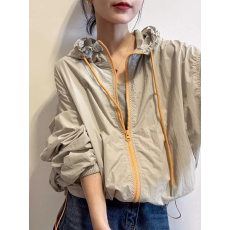 批发欧洲站2026春夏防晒衣时尚撞色拉链木耳连帽抽绳外套女冲锋衣夹克