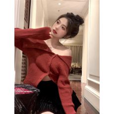 批发包芯纱一字肩<b class='q'>外套</b>女装秋冬开衫短款长袖上衣